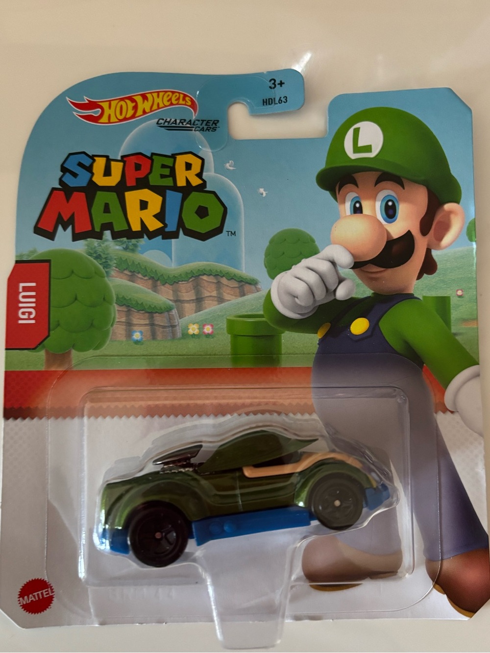 Mattel Hot Wheels Super Mario Luigi Green & Blue Character Car
